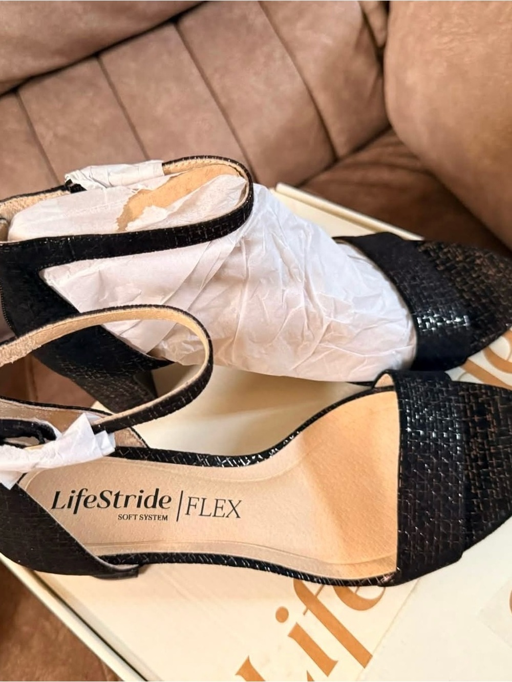 Life Stride Black Woven Slingback Heels
